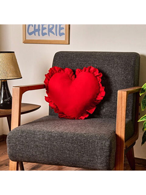 Evidea Soft Fırfırlı Kalpli Kırlent - Kırmızı - 49x48 cm - S000511705-20045