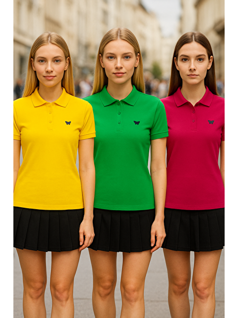 Comstar Kadın 3 Lü Paket Arma Kısa Kol Dar Polo Yaka Tişört