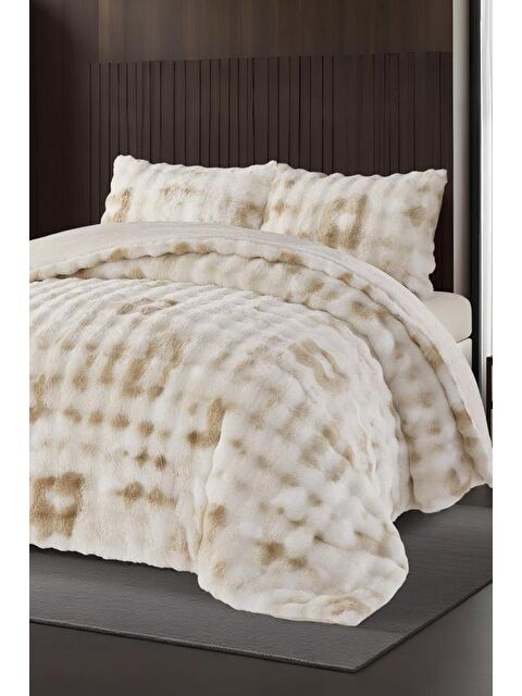 Çeyiz Diyarı Alvina Dama Tavşan Tüyü Çift Kişilik Yatak Örtüsü 220x240 Cm Krem - S000490621-19966
