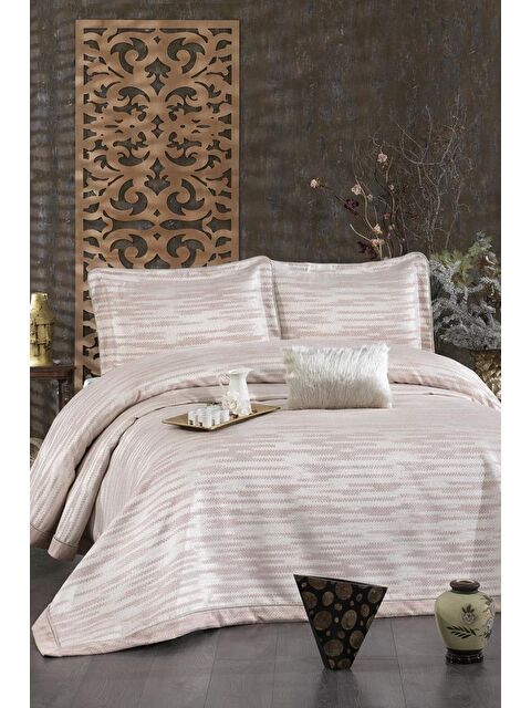 Çeyiz Diyarı Alina Şönil Çift Kişilik Yatak Örtüsü 260x260 cm Somon - S000490627-24085