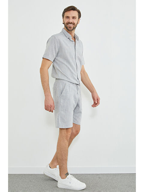 Fullamoda Beli Lastikli Keten Görünümlü Cepli Şort