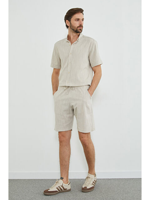 Fullamoda Beli Lastikli Keten Görünümlü Cepli Şort