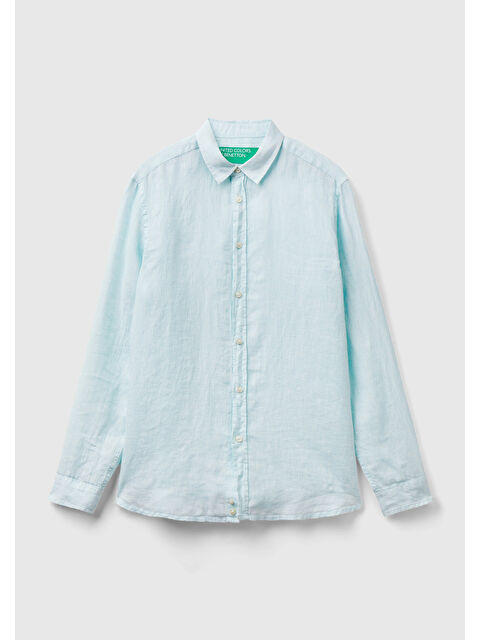United Colors Of Benetton Erkek Açık Yeşil %100 Keten Gömlek - S000305951-29488