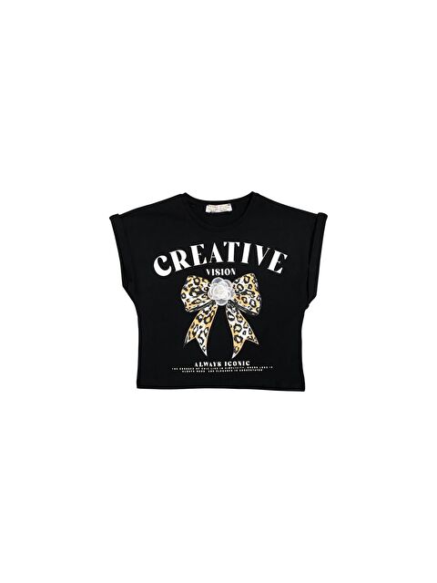 Little Star Kız Çocuk Leopar Fiyonk Tshirt - S000359228-19351