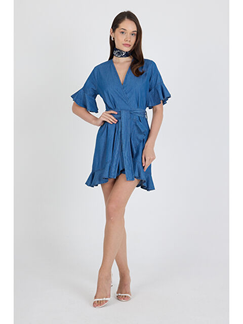 Rodi Kadın Kruvaze Önden Bağlamalı Kemerli Jean Görünümlü Elbise 1448 - S000400848-19393