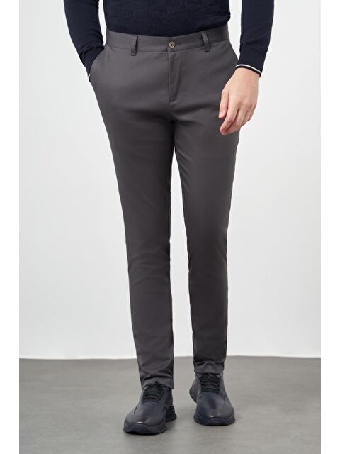 İMZA Koyu Antrasit Pamuklu Yandan Cepli Casual Slim Fit Chino Pantolon 1003245163 - S000352869-26298