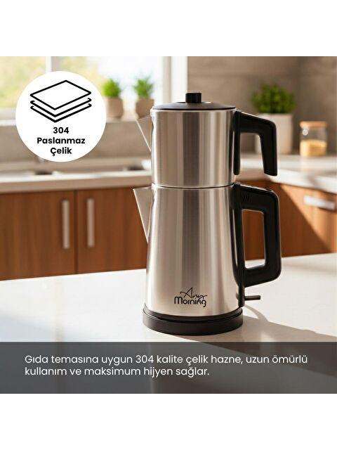 Any Morning OZ26CM10 2in1 Paslanmaz Çelik Çay Makinesi ve Su Isıtıcı