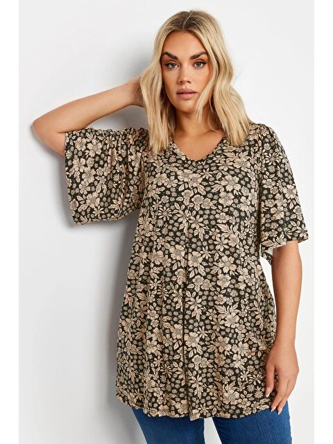 Stil Diva Büyük Beden V Yaka Desenli Asimetrik Kesim Elastanlı Bluz 303251 - S000243385-37216