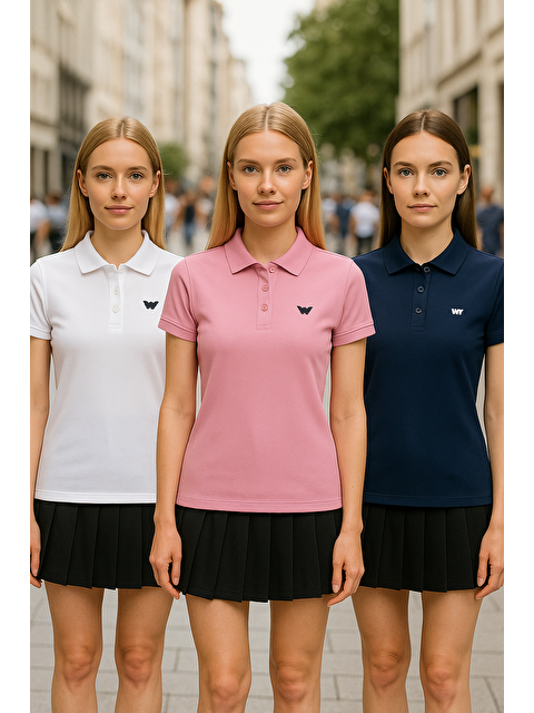 Comstar Kadın 3 Lü Paket Arma Kısa Kol Dar Polo Yaka Tişört