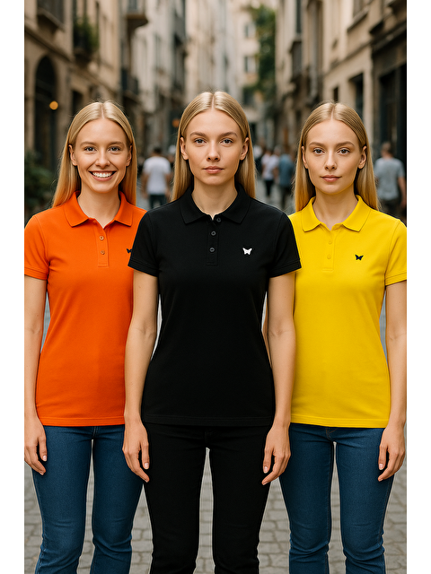 Comstar Kadın Armalı 3 Lü Paket Yazlık Dar Polo Yaka Tişört