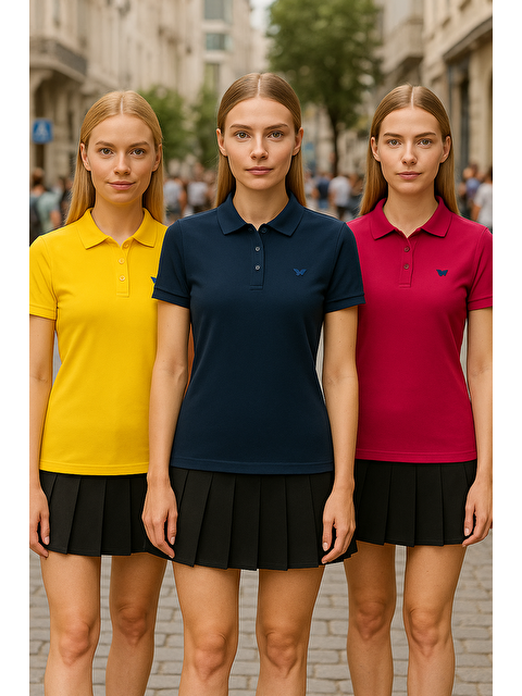 Comstar Kadın 3 Lü Paket Arma Kısa Kol Dar Polo Yaka Tişört