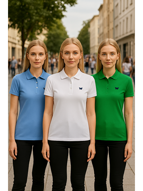 Comstar Kadın 3 Lü Paket Basic Kısa Kol Düz Polo Yaka Tişört