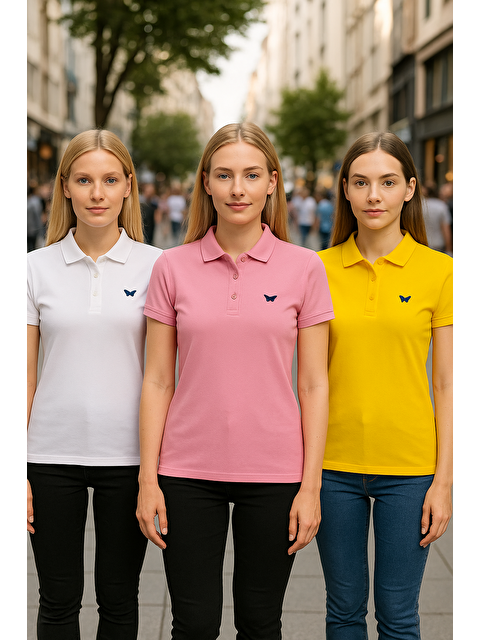 Comstar Kadın 3 Lü Paket Basic Armalı Düz Polo Yaka Tişört