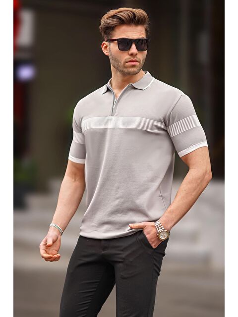 Madmext Gri Fermuar Detaylı Polo Yaka Erkek Tişört 6879 - S000177882-20600