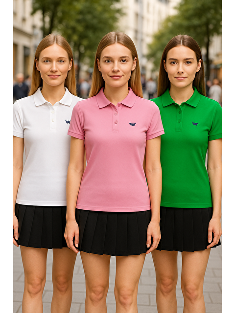 Comstar Kadın Yazlık 3 Lü Paket Basic Arma Polo Yaka Tişört