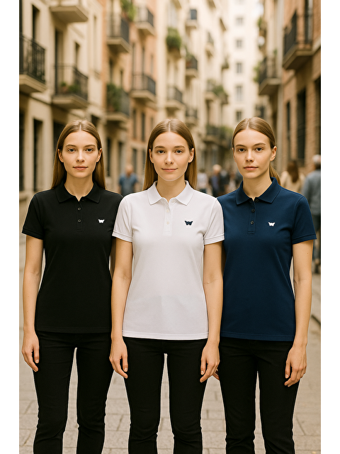 Comstar Kadın Yazlık 3Lü Paket Kısa Kol Dar Polo Yaka Tişört