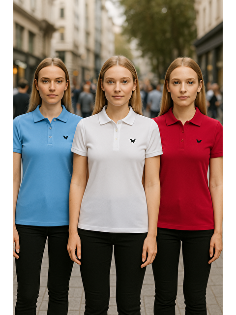 Comstar Kadın Armalı 3 Lü Paket Yazlık Dar Polo Yaka Tişört