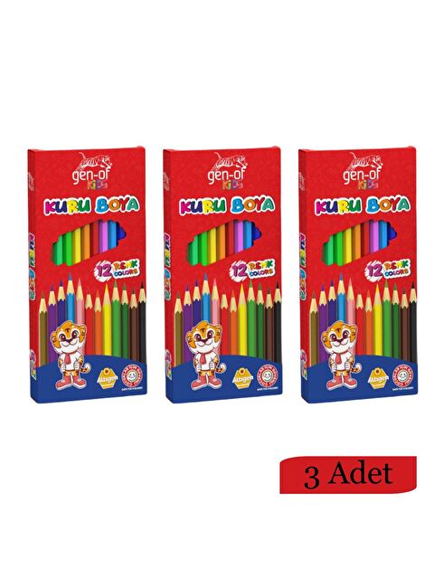 Gen-Of Kids Karton Kutu Tam Boy Kuru Boya 12 Renk 3 Adet - S000208463-27074