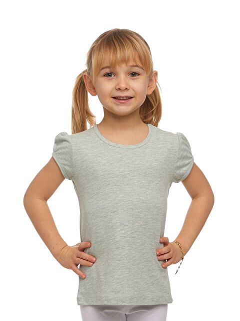 Lovetti Açık Yeşil Melanj Kız Çocuk Kısa Kollu Basıc Tişört - S000053701-29488