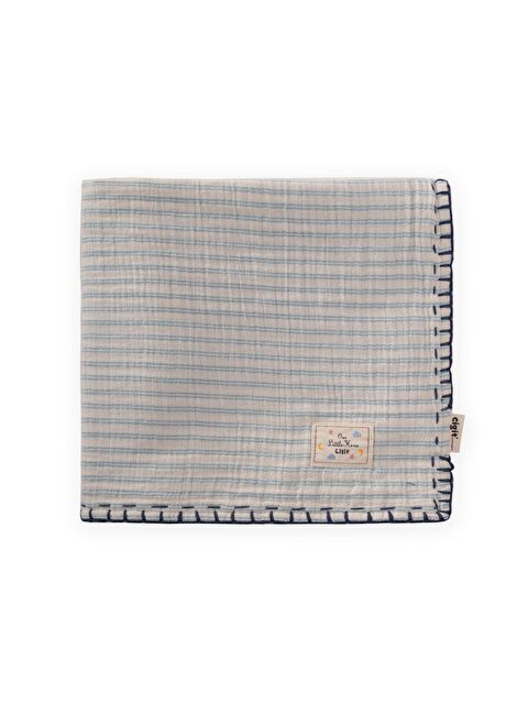 CİGİT Müslin Çift Taraflı El İşili Bebek Battaniye (Yıkanmıştır) 100X100 Cm Mavi Çift Çizgili - S000490659-17234