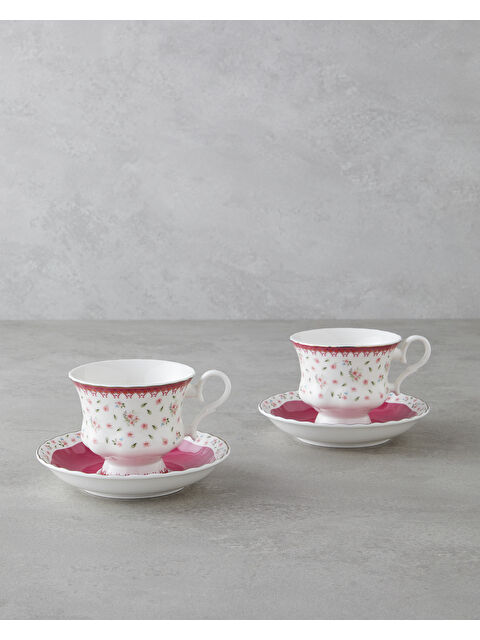 English Home Florana New Bone China 4 Parça 2 Kişilik Çay Fincanı Takımı 220 ml Koyu Pembe - S000490663-20022