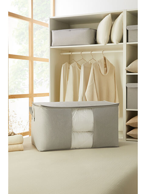 Ocean Home Textile Mega Boy Pvc Pencereli Gri Balıksırtı Hurç 75 x 40 x 40 cm - S000302392-20600