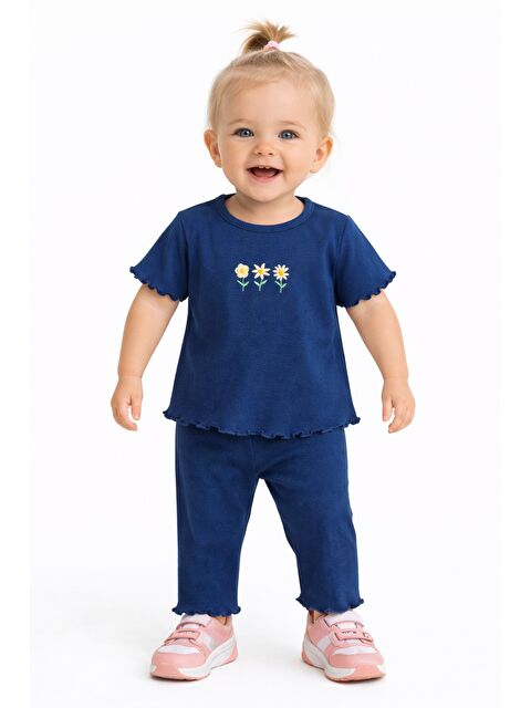 Chicsy Baby Çiçek Nakışlı Fırfır Detaylı Kız Bebek 2’li Takım