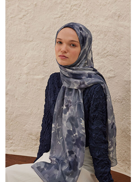 Fresh Scarfs Lizzy Desen Rami Şal İndigo - S000458289-23093