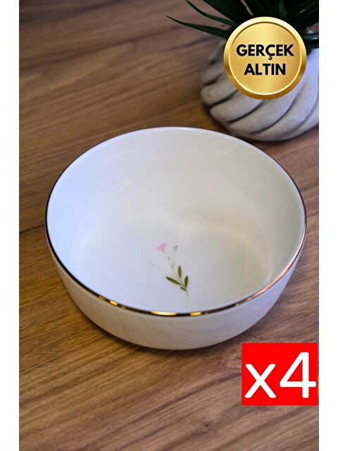 TABAK EVİ Porselen Natura Çuha Altın Yaldızlı Kase 13,50x4cm 460cc 4 lü - S000490676-23173