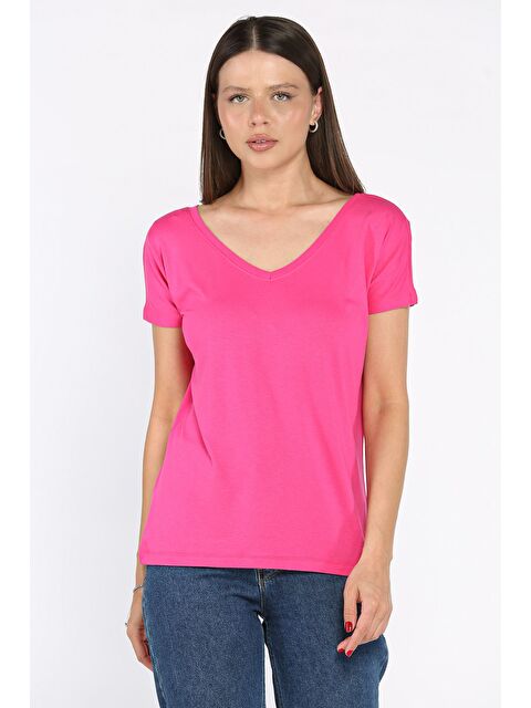 Gülseli Ön Arka V Yaka Kadın T-shirt - S000352202-18686