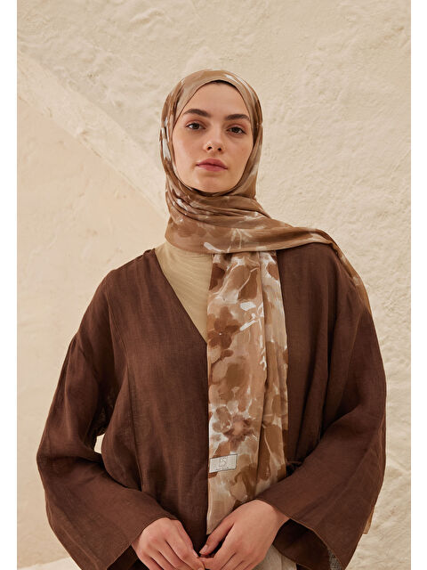 Fresh Scarfs Lizzy Desen Rami Şal Sütlü Kahve - S000458289-4280