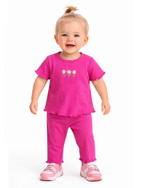 Chicsy Baby Çiçek Nakışlı Fırfır Detaylı Kız Bebek 2’li Takım