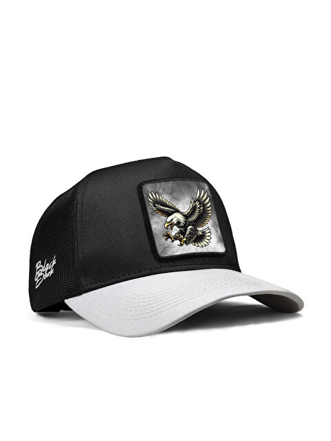 BlackBörk Kartal Logolu Beyaz-Siyah Trucker Şapka