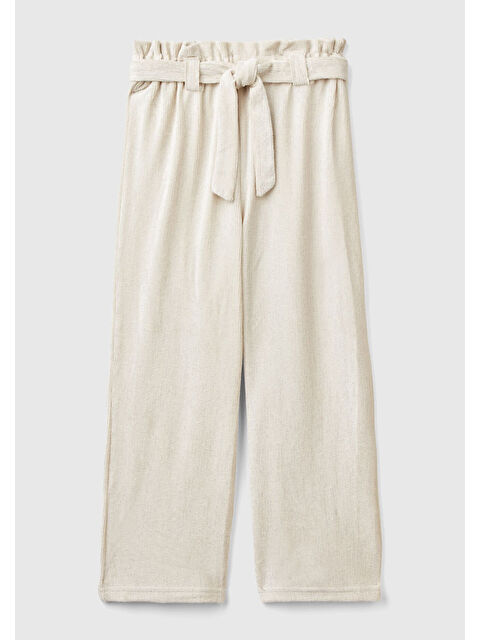 United Colors Of Benetton Kız Çocuk Krem Beli Fırfırlı Kuşaklı Geniş Paça Eşofman Altı - S000322570-19966