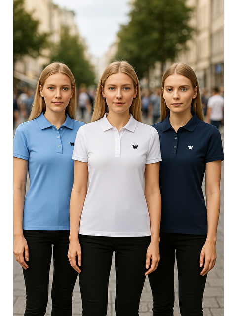 Comstar Kadın 3 Lü Paket Kısa Kollu Yazlık Polo Yaka Tişört