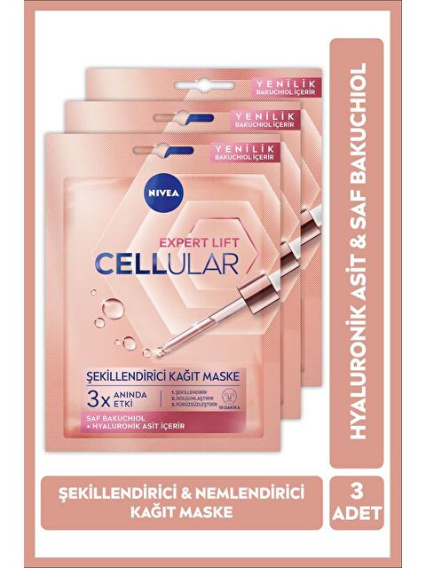 NIVEA Cellular Expert Lift Şekillendirici Kağıt Yüz Maskesi 1 Adetx3, Saf Bakuchiol, Hyaluronik Asit - S000113305-26865