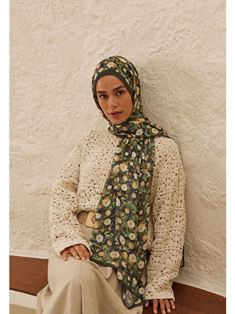 Fresh Scarfs Agnes Desen Rami Şal Koyu Yeşil - S000458291-19416