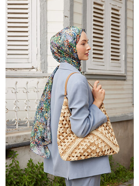 Fresh Scarfs Tıny Bouquet Desen Rami Şal Siyah - S000458292-19351