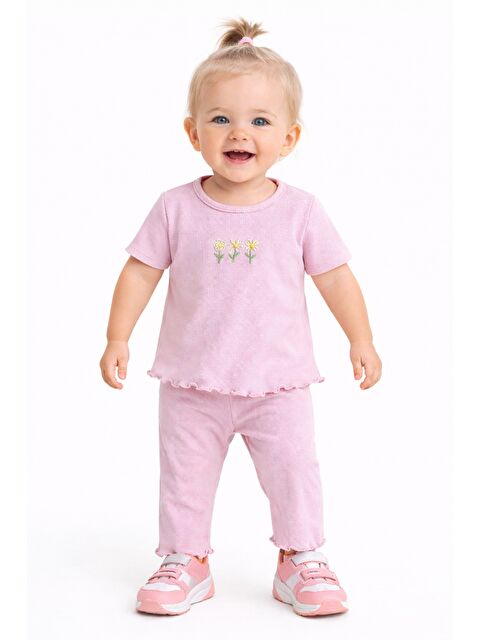 Chicsy Baby Çiçek Nakışlı Fırfır Detaylı Kız Bebek 2’li Takım