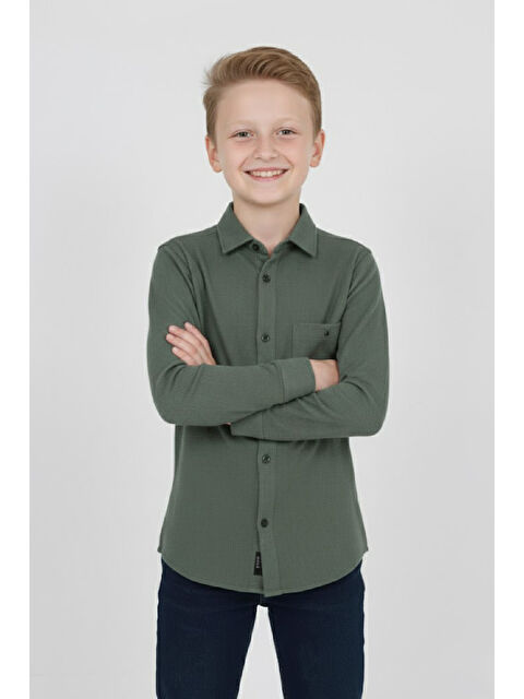Modanino Erkek Çocuk %100 Waffle Pamuk Gömlek 3-12 Yaş 12521HC - S000516214-18547