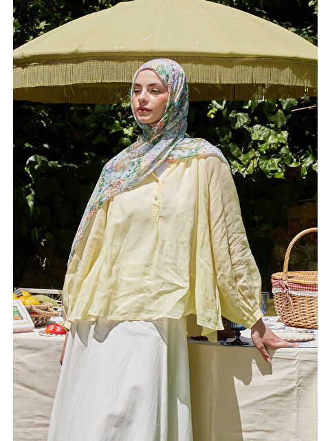 Fresh Scarfs Tıny Bouquet Desen Rami Şal Gök Mavi - S000458292-8461