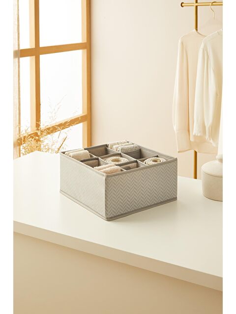 Ocean Home Textile 9 Bölmeli Petek Gri Balıksırtı Çekmece İçi Düzenleyici Kutu 28 x 28 x 13 cm - S000228617-20600
