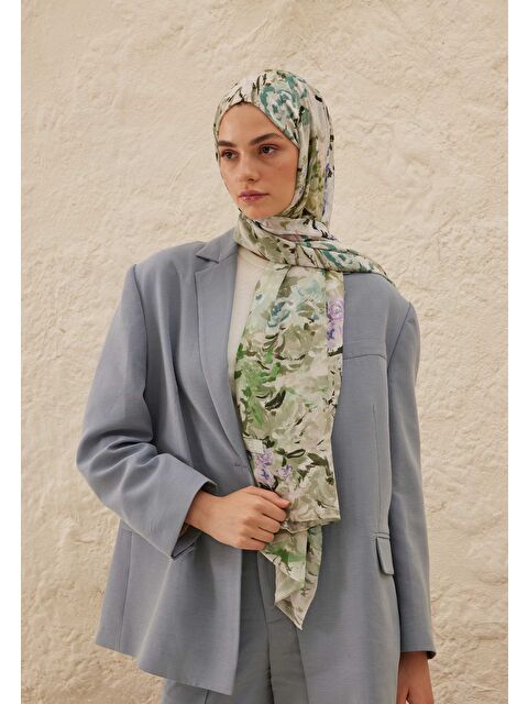 Fresh Scarfs Margarit Desen Rami Şal Koyu Yeşil - S000458293-19416