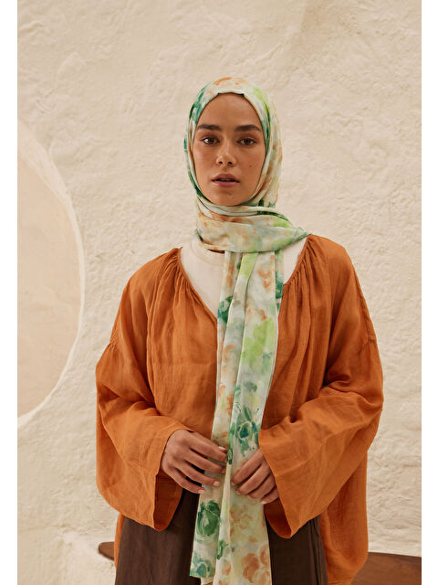 Fresh Scarfs Fiona Desen Rami Şal Yeşil - S000458294-18194