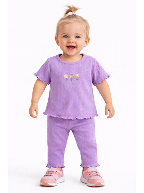 Chicsy Baby Çiçek Nakışlı Fırfır Detaylı Kız Bebek 2’li Takım
