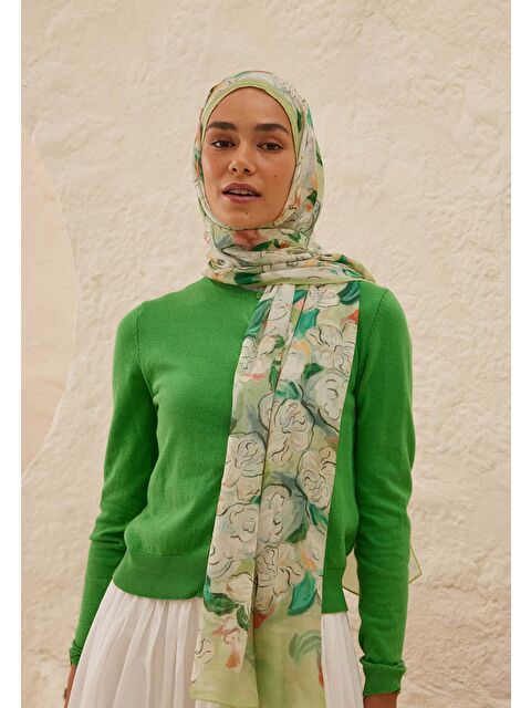 Fresh Scarfs Linda Desen Rami Şal Açık Yeşil - S000458295-29488