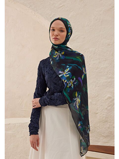 Fresh Scarfs Estelle Desen Rami Şal Lacivert - S000458296-21164