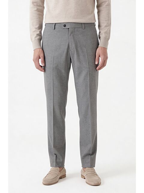 Sabri Özel Giotelli Erkek Gri Dar Kesim Slim Fit Viskon Dokuma Yan Cep Normal Bel Pantolon