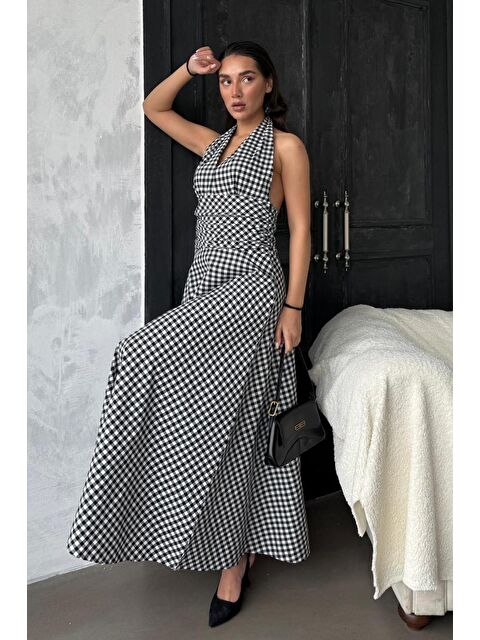 Madmext Siyah Ekoseli Midi Boy Kadın Elbise Mg2350 - S000440010-19351