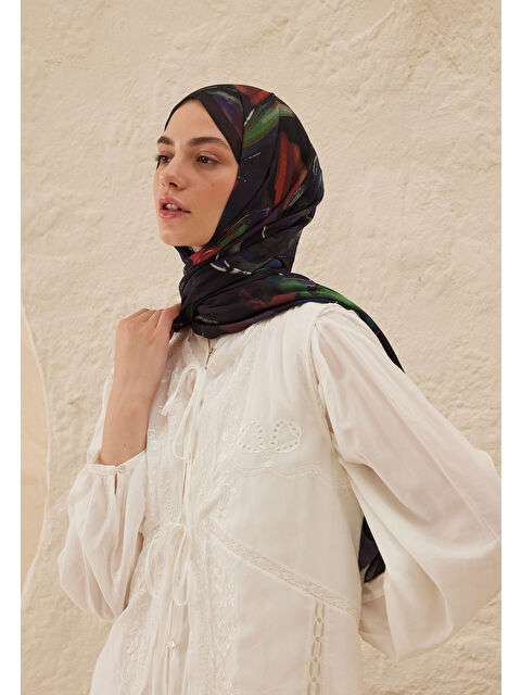 Fresh Scarfs Dark Garden Desen Rami Şal Lacivert - S000458298-21164